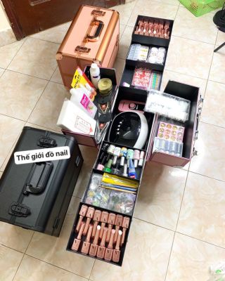 Cốp nhôm 3 tầng 6 khay đựng đồ nail - mi - make up - phun xăm bền đẹp, chắc chắn