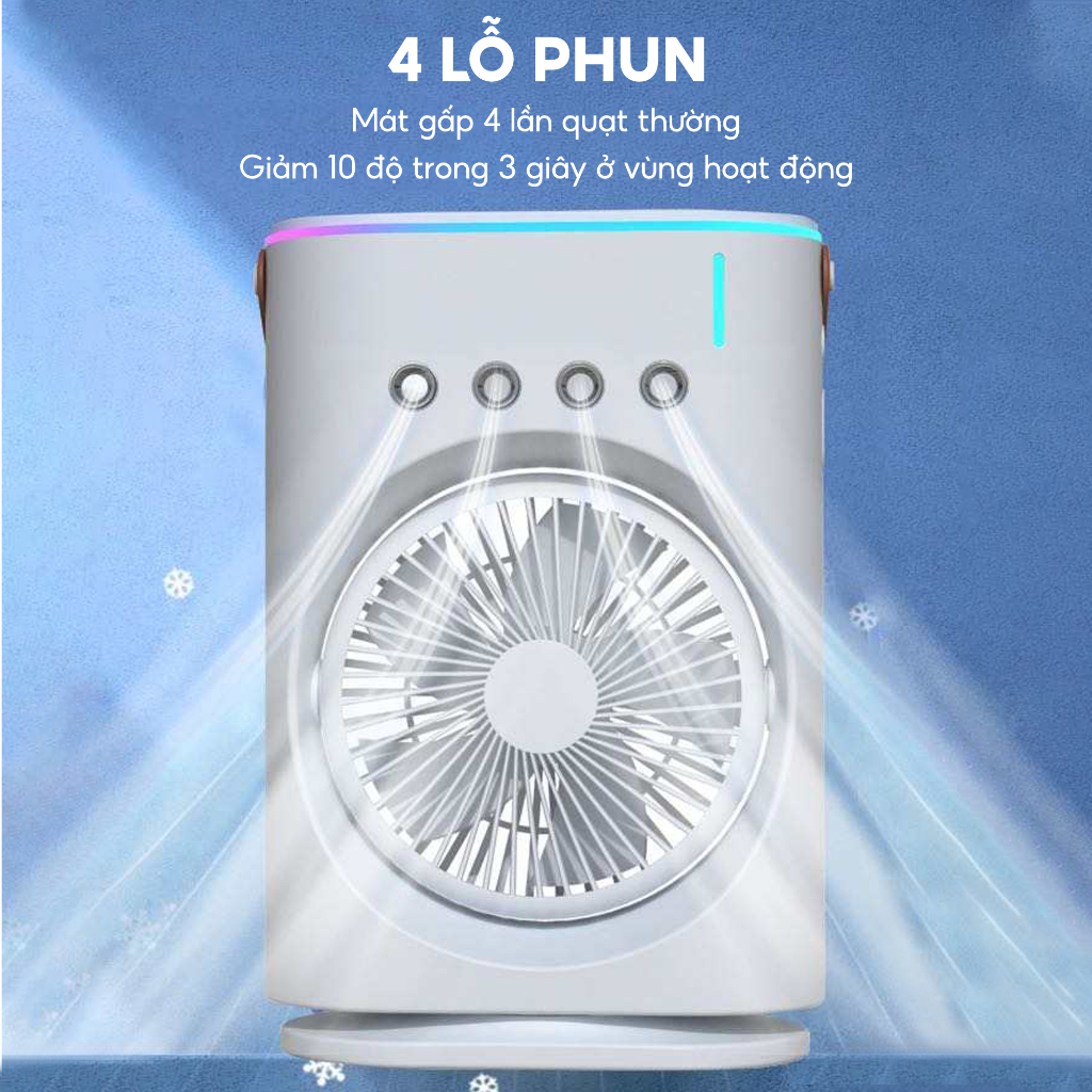 Quạt Điều Hòa Mi-Lux A3 Tích Điện 4000mah, Chức Năng Phun Sương, Đèn Led, Hàng Chính Hãng, BH 12 Tháng