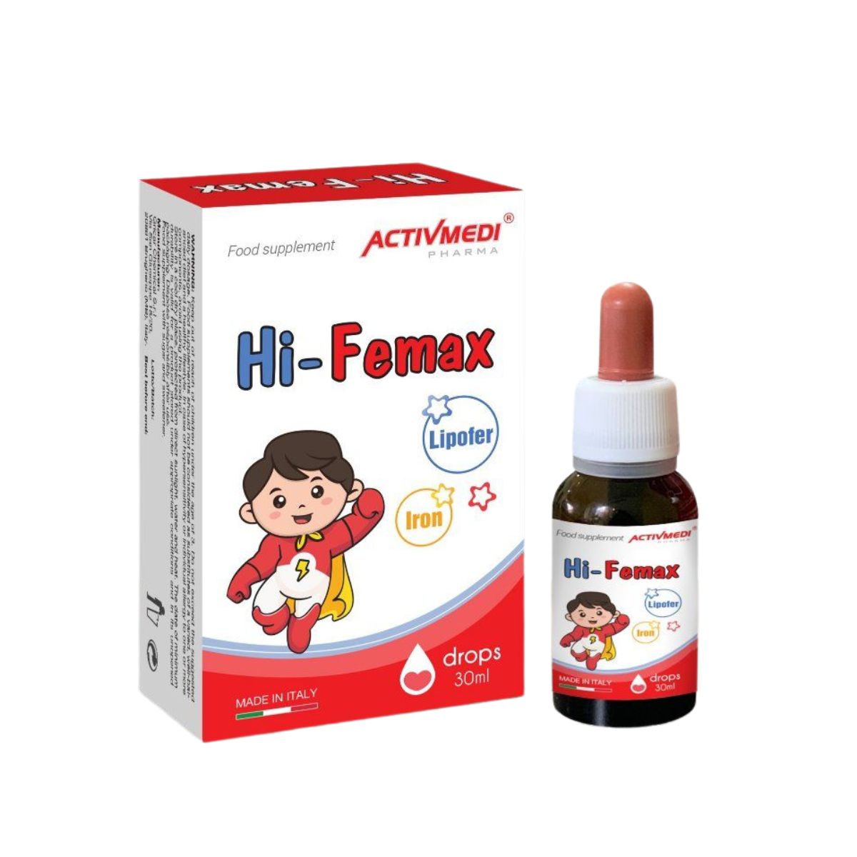 Hi-Femax ActivMedi - Sắt Lipofer hữu cơ dạng giọt cho trẻ Hi-Femax, lọ 30ml bổ sung sắt, ngăn thiếu máu