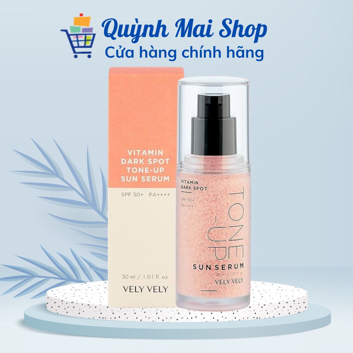 Serum chống nắng Vely Vely Vitamin Tone-Up Sun Serum SPF50+ PA++++ - Hộp 30ml hỗ trợ chống nắng, dưỡng trắng, chống lão hóa