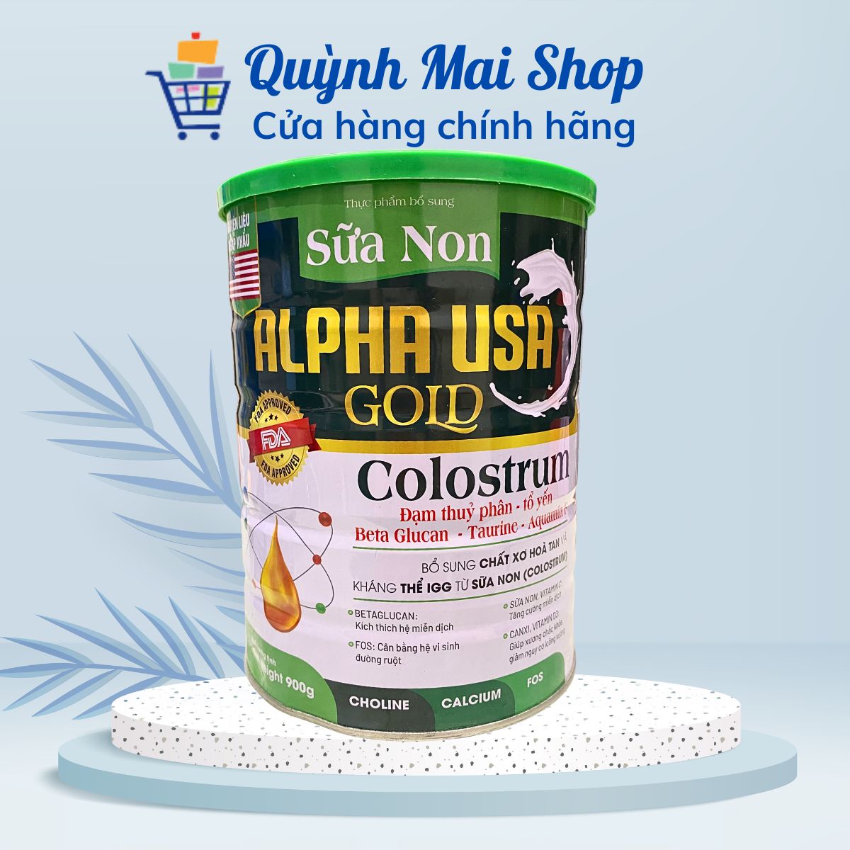 Sữa non Alpha USA Gold Colostrum tổ yến giúp tăng cường miễn dịch, giúp xương chắc khỏe, ăn ngủ ngon - Hộp 900g