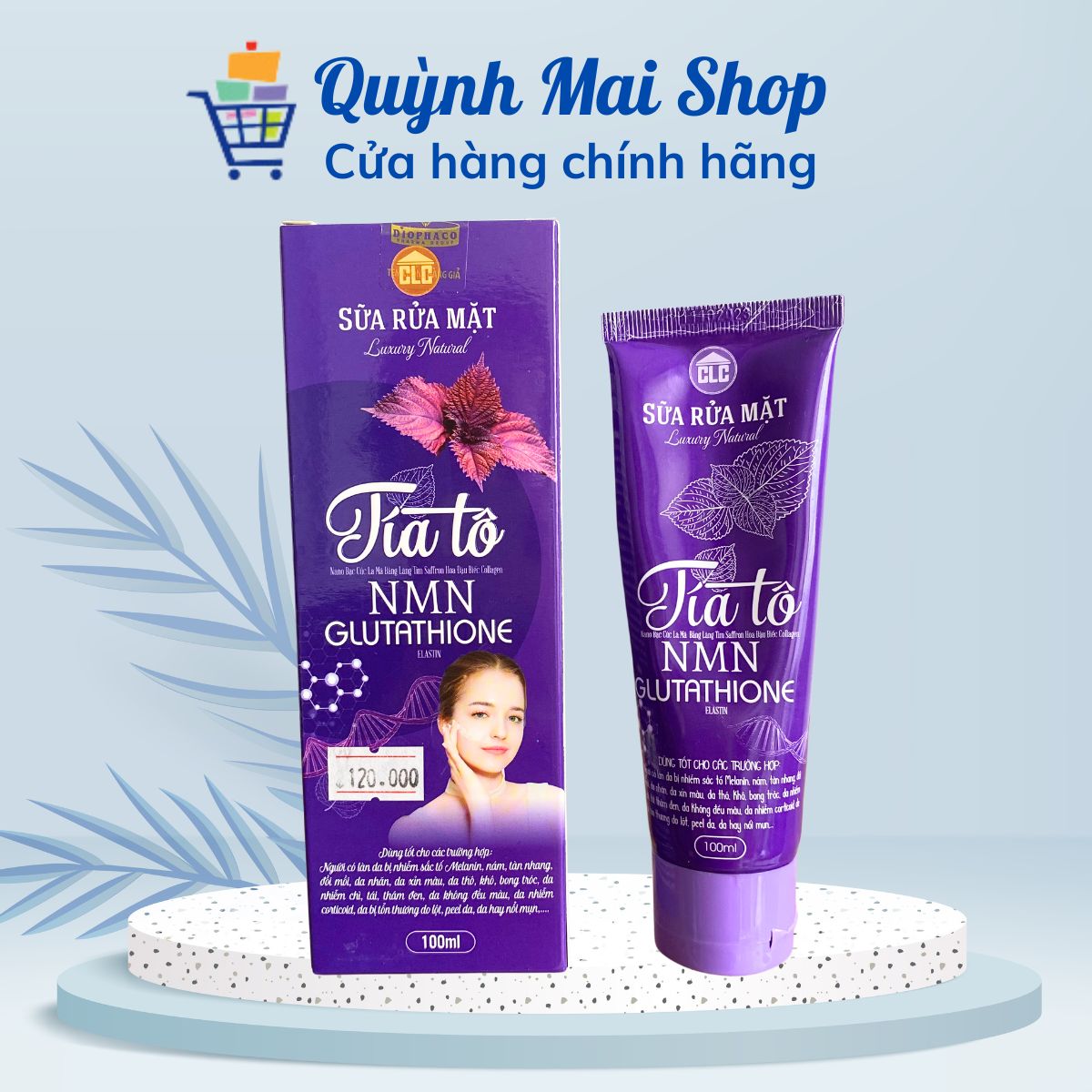Sữa rửa mặt Luxury Natural Tía Tô NMN Glutathione làm sạch, loại bỏ bụi bẩn, dầu thừa, tế bào chết, làm mềm sáng da - 100ml
