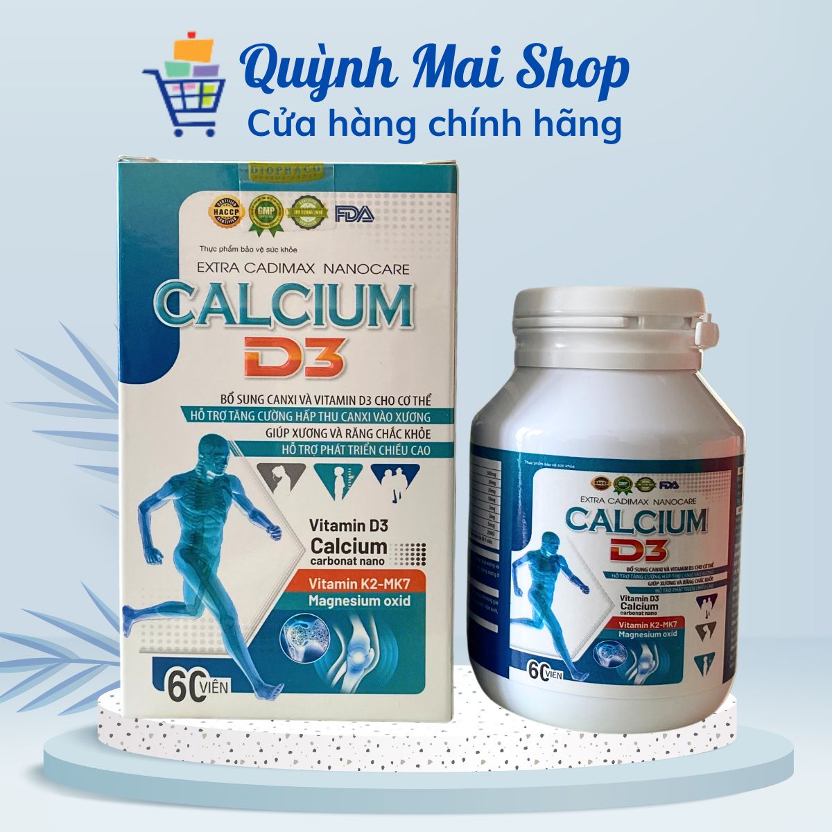 Viên uống EXTRA CADIMAX NANOCARE CALCIUM D3 giúp bổ sung Canxi và Vitamin D3 cho cơ thể hỗ trợ tăng cường hấp thu Canxi vào xương giúp xương và răng chắc khỏe, hỗ trợ phát triển chiều cao - Hộp 60 viên
