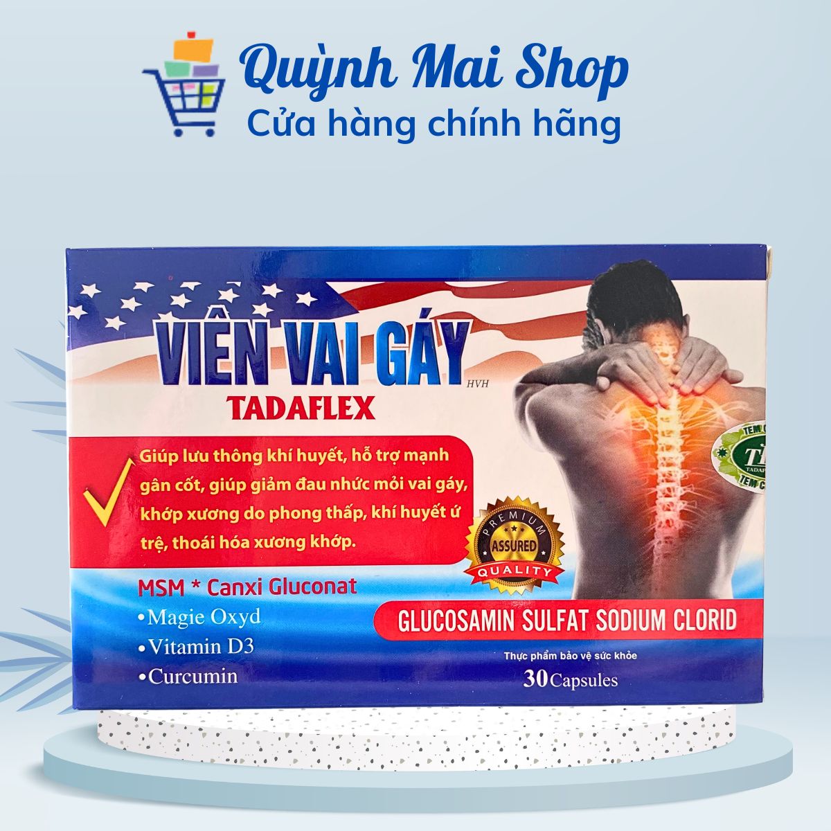 Viên vai gáy Tadaflex Glucosamin - 30 viên giúp lưu thông khí huyết, giảm đau nhức mỏi vai gáy, khớp xương