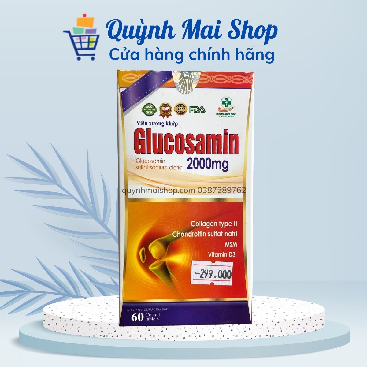 Viên xương khớp Glucosamin 2000mg giúp bổ sung dưỡng chất cho khớp, hỗ trợ làm trơn ổ khớp, giảm đau mỏi xương khớp, giảm nguy cơ thoái hóa khớp - Hộp 60 viên